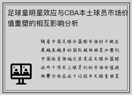 足球皇明星效应与CBA本土球员市场价值重塑的相互影响分析