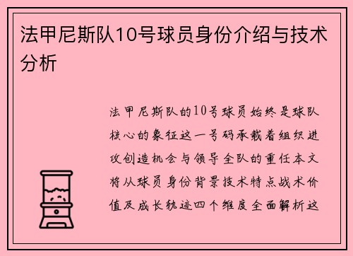 法甲尼斯队10号球员身份介绍与技术分析