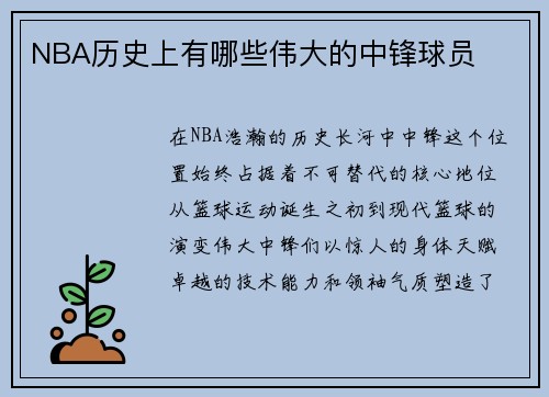 NBA历史上有哪些伟大的中锋球员